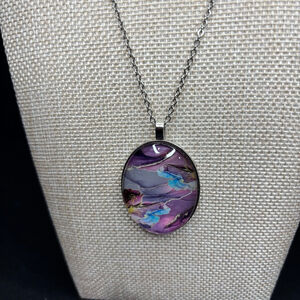 Silver Oval Necklace Multicoloured Pendant - Beautiful Jewellery